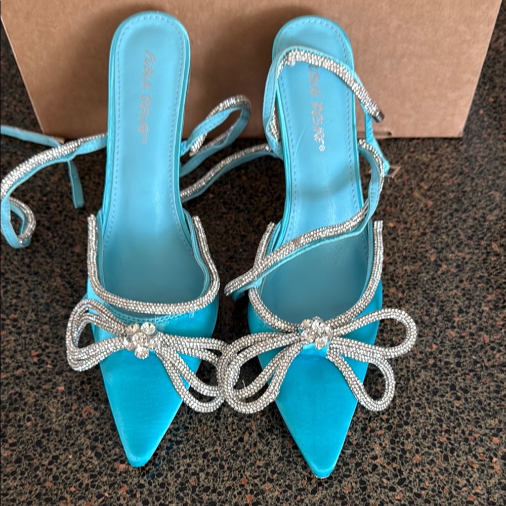Public Desire Blue and Silver Stiletto Heels Size 9